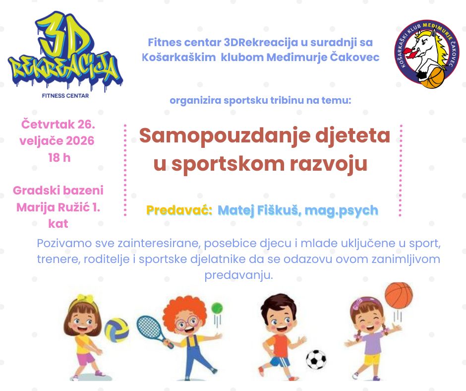 U četvrtak 26. veljače tribina „Samopouzdanje djeteta u sportskom razvoju“